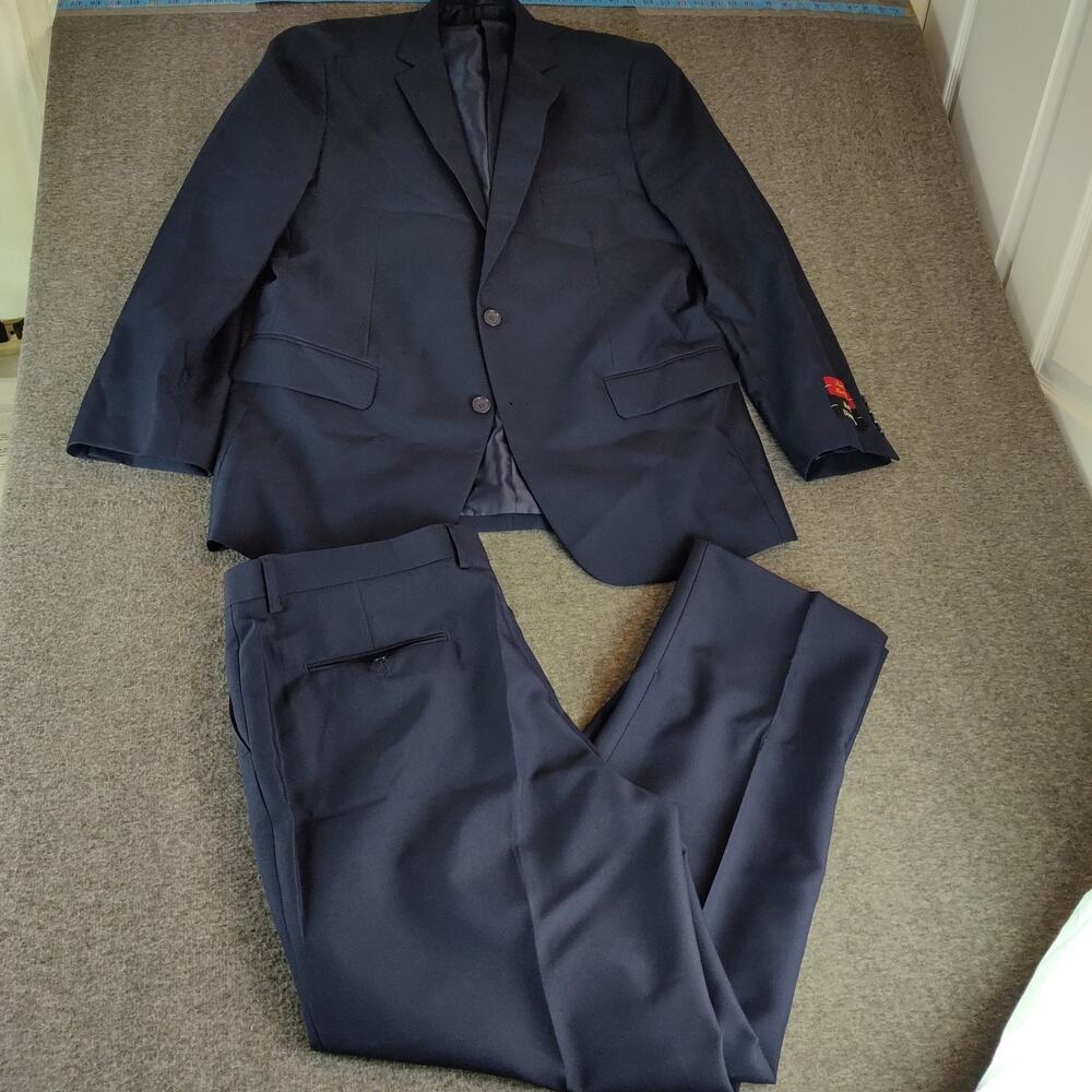 Royal Diamond Men's 2pc Hand Taylored Dark Blue Business Suit 40 Long Pants